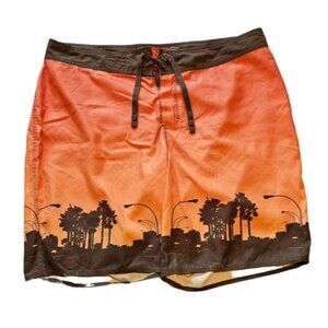 NWOT XXL Old Navy men's board shorts, city scape print, multi-color, draw string
